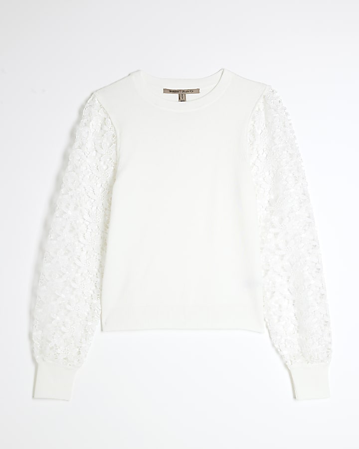 White Hybrid Lace Sleeve Jumper