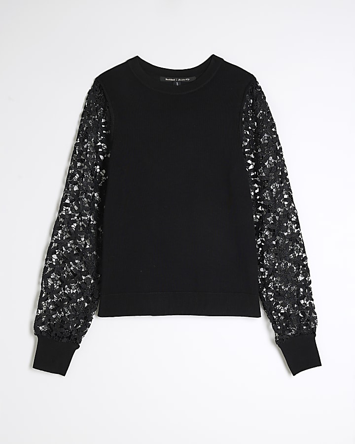 Black Hybrid Lace Sleeve Jumper