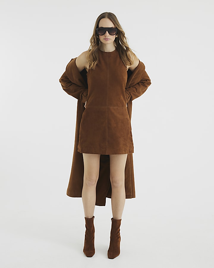 Brown Suede 60s Mini Dress