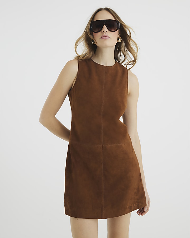 Brown Suede 60s Mini Dress