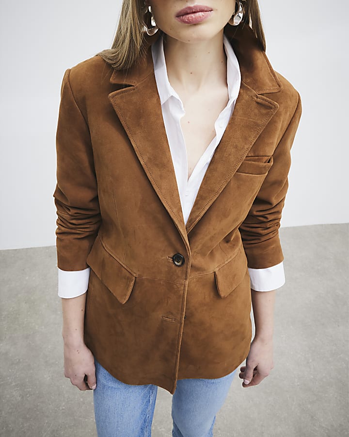 Brown Suede Oversized Blazer