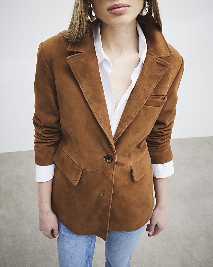 Brown Suede Oversized Blazer