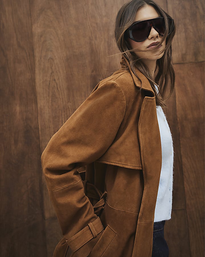 Brown Suede Trench Coat