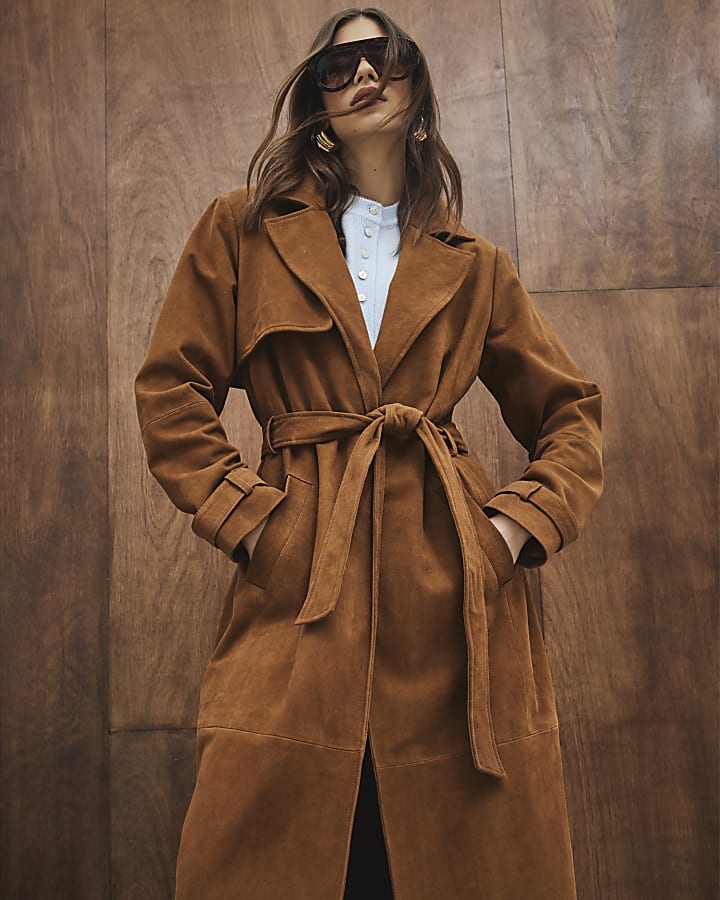 Brown Suede Trench Coat