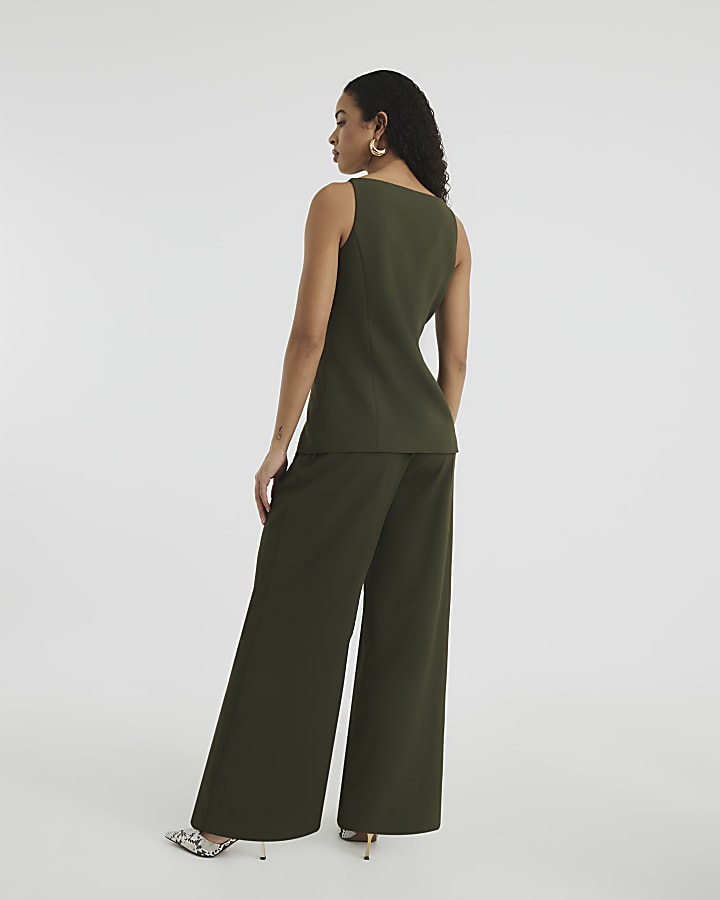 Khaki Wide Leg Trousers