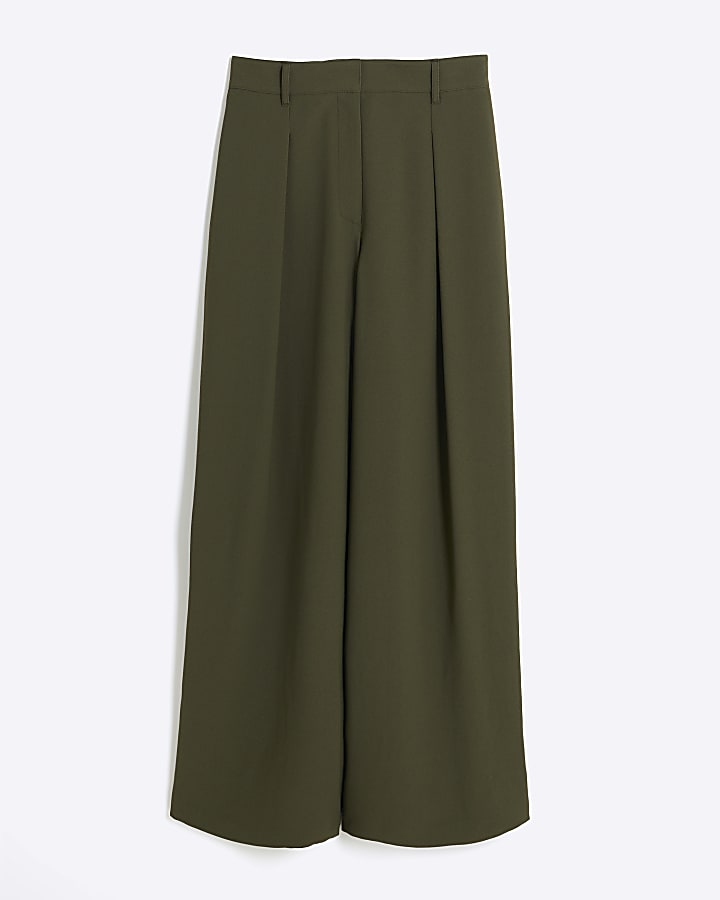 Khaki Wide Leg Trousers