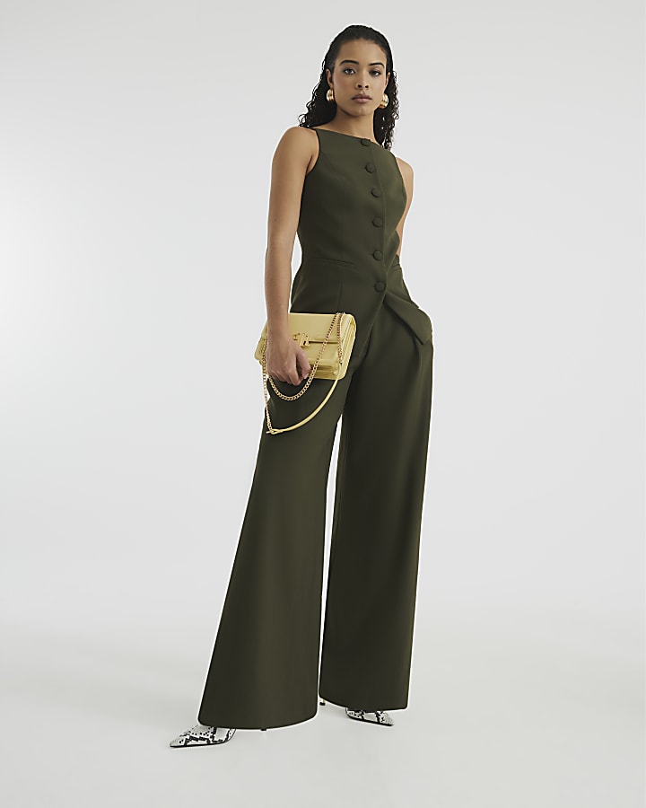 Khaki Wide Leg Trousers