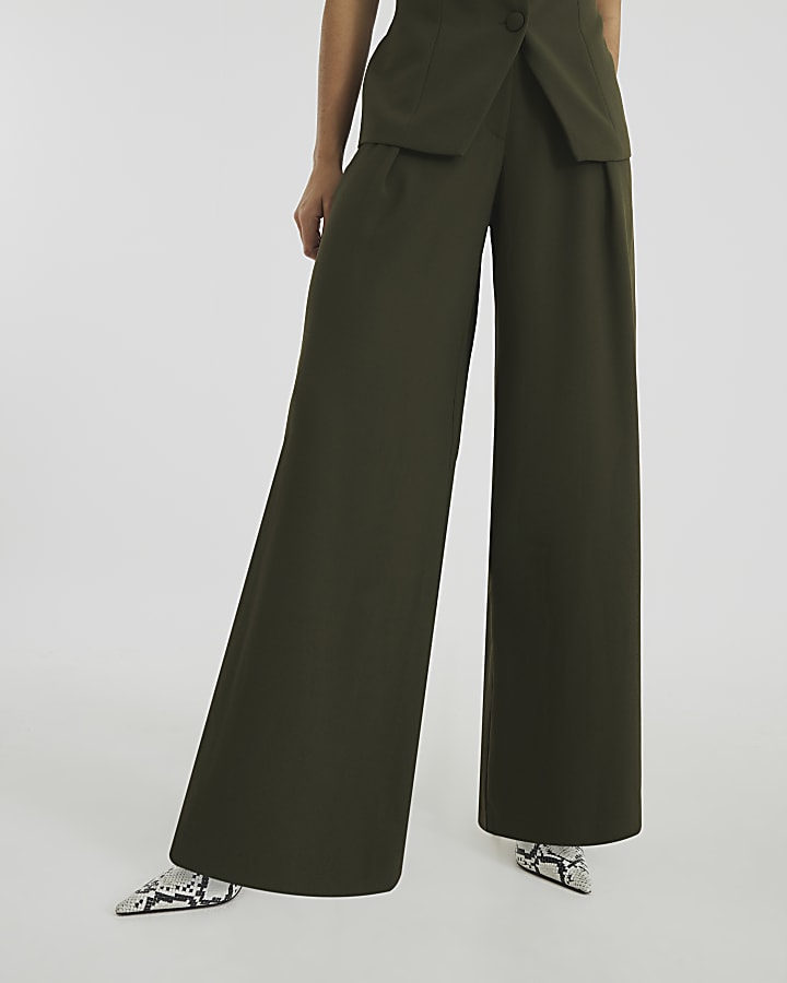 Khaki Wide Leg Trousers