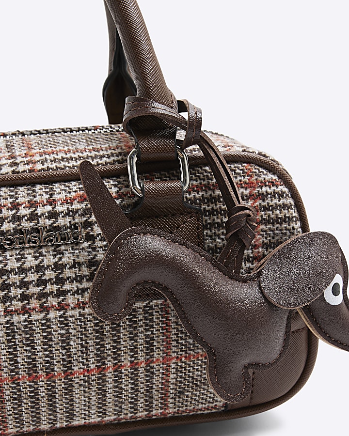 Brown Rectangle Check Bowler Bag