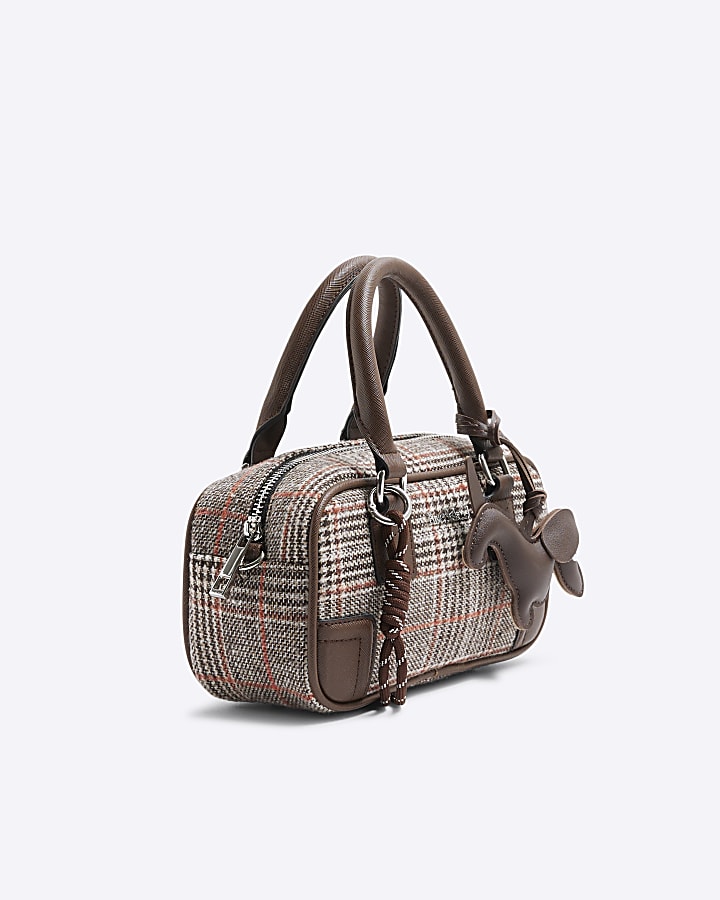 Brown Rectangle Check Bowler Bag