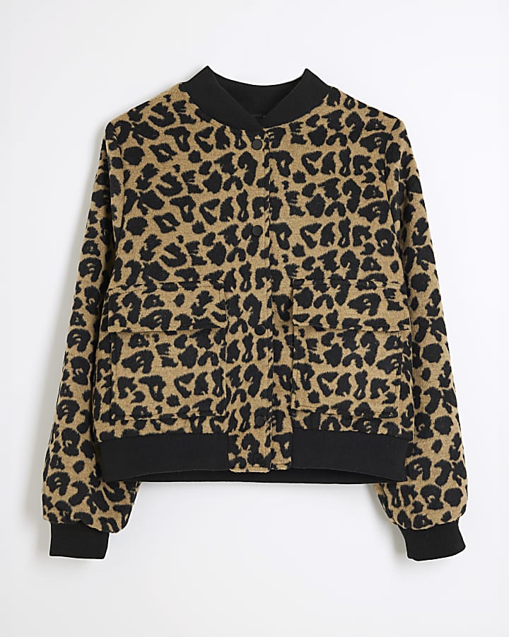 Brown Leopard Print Bomber Jacket