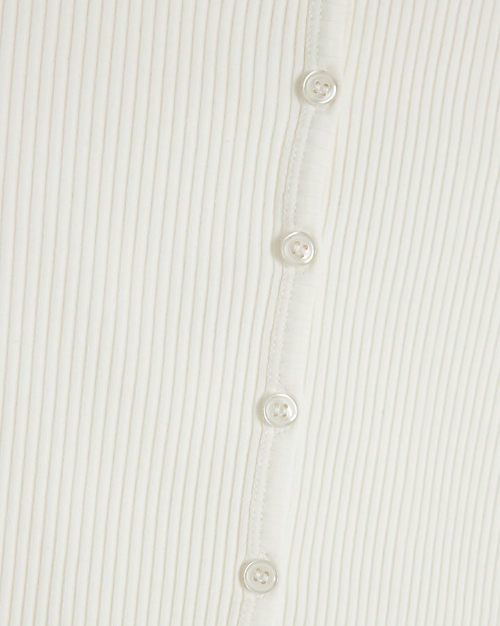 White Ribbed Button Through Top