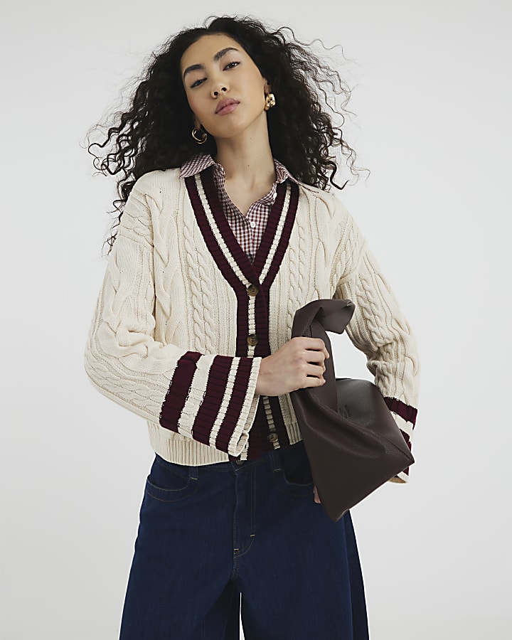 Cream Tipped Cricket Cable Knit Cardigan