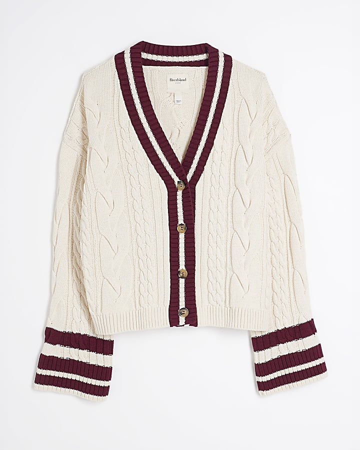 Cream Tipped Cricket Cable Knit Cardigan