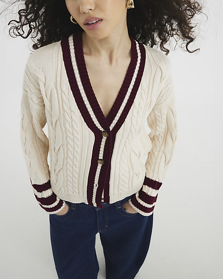 Cream Tipped Cricket Cable Knit Cardigan