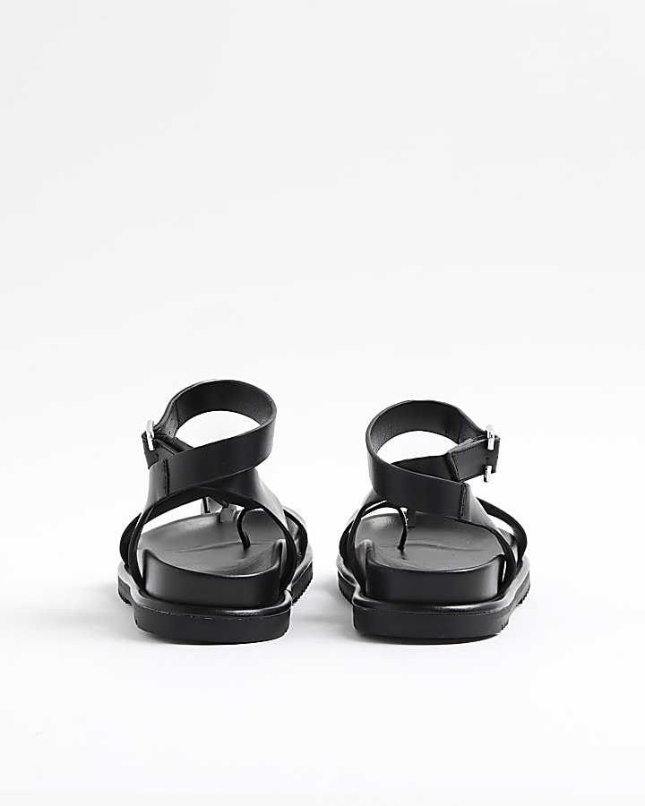 Black Cross Over Footbed Sandals