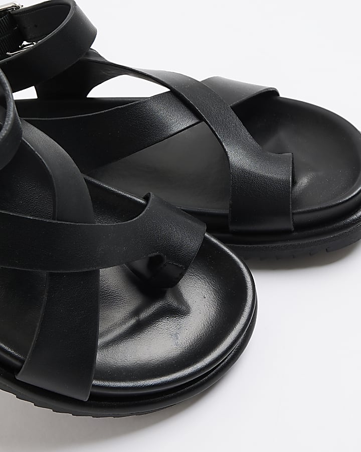 Black Cross Over Footbed Sandals