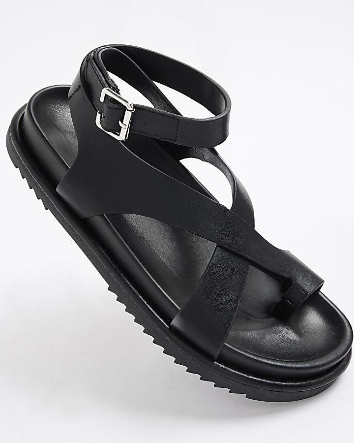 Black Cross Over Footbed Sandals