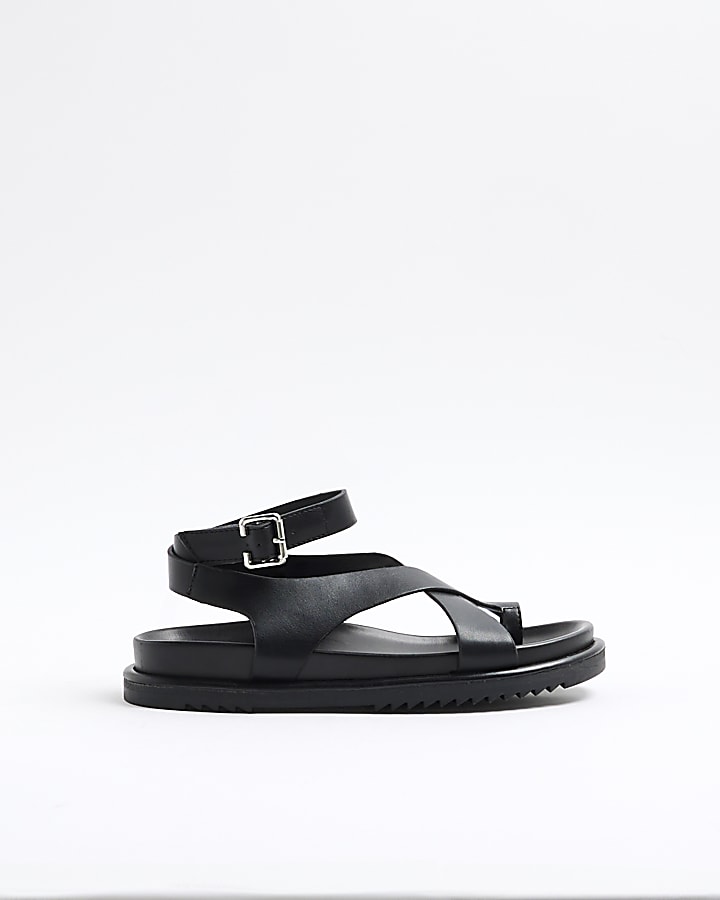 Black Cross Over Footbed Sandals