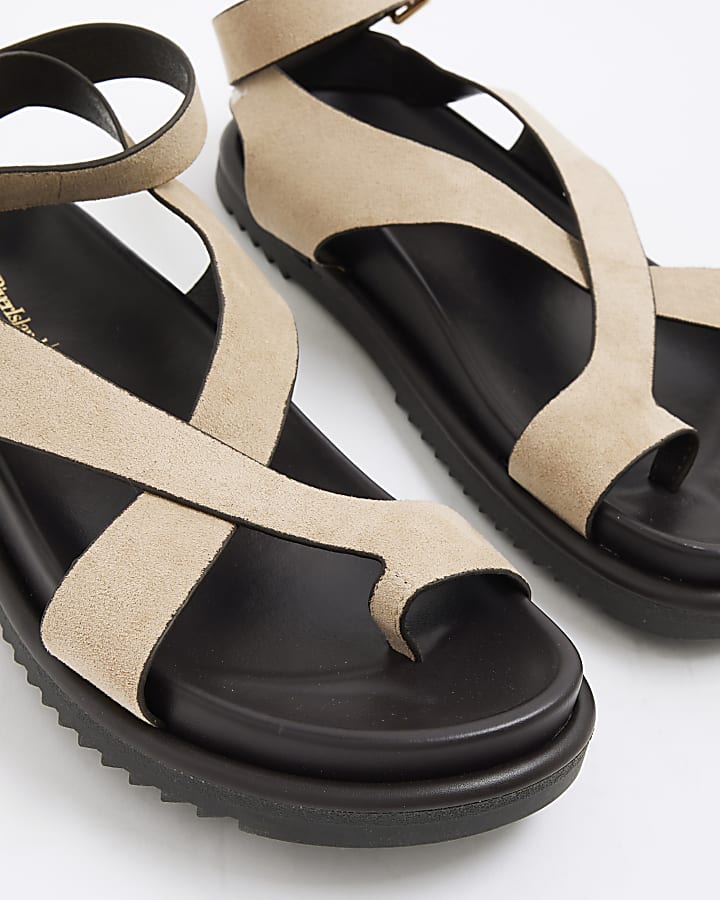 Beige Cross Over Footbed Sandals