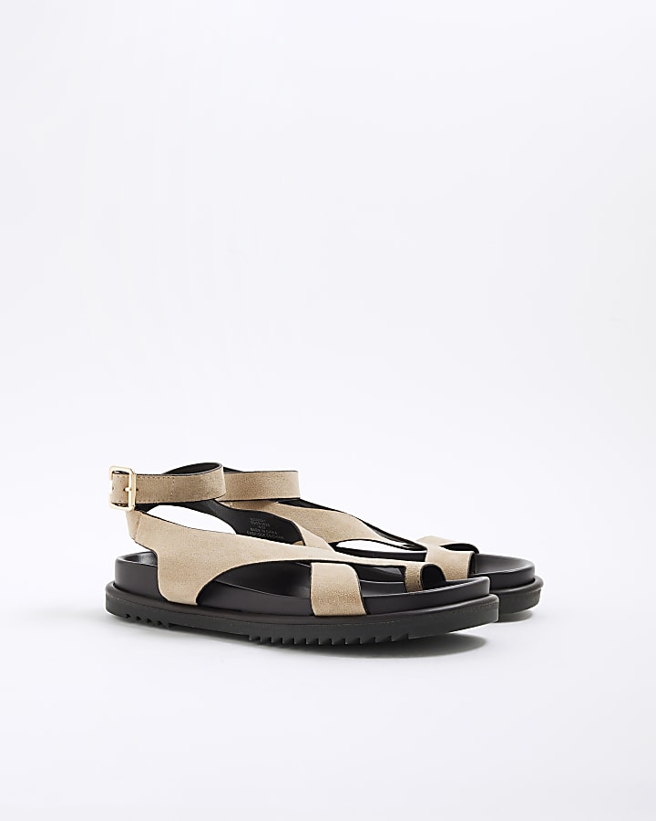 Beige Cross Over Footbed Sandals