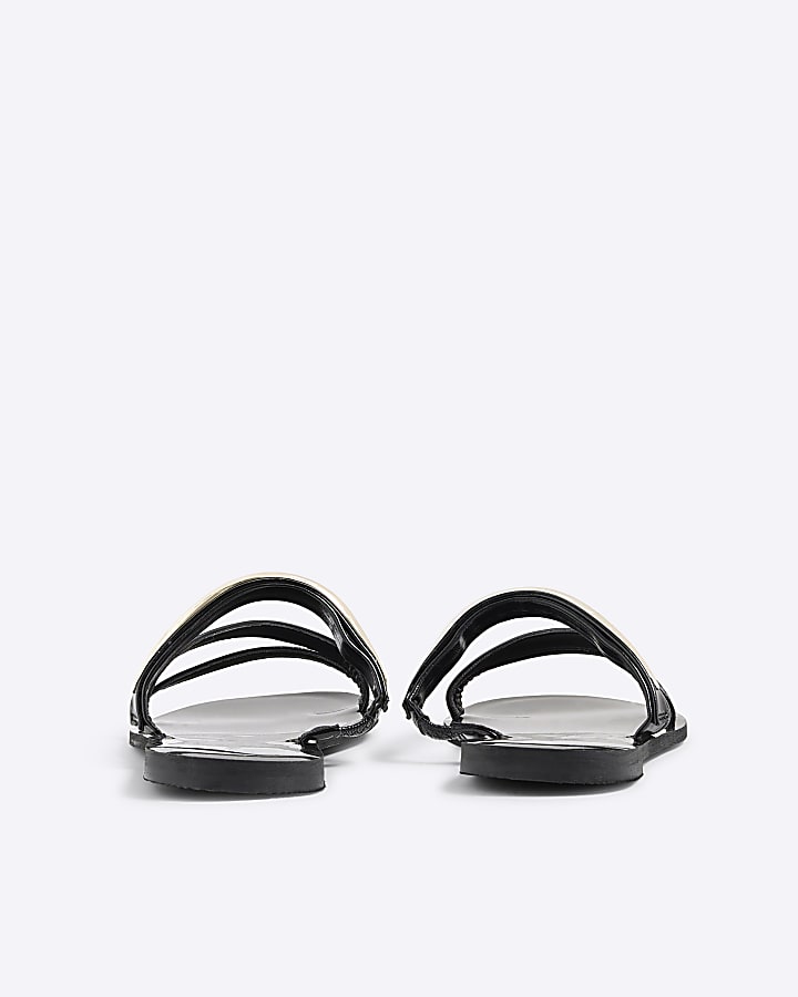 Black Metal Trim Flat Sandals