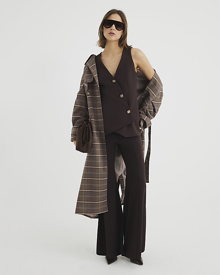 Brown Sleeveless Asymmetric Waistcoat