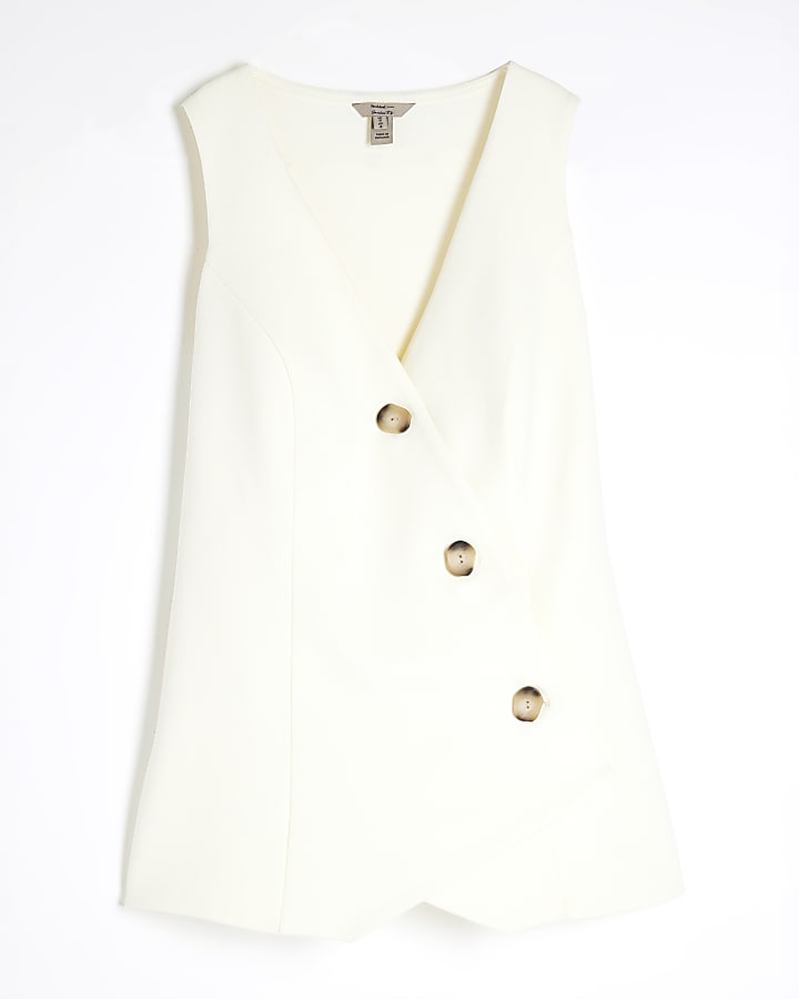 Cream Sleeveless Asymmetric Waistcoat