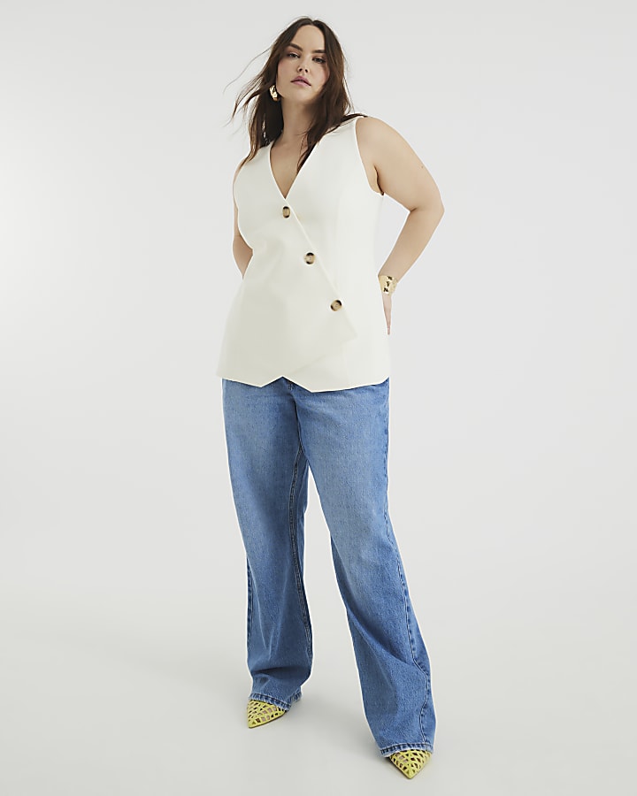 Cream Sleeveless Asymmetric Waistcoat