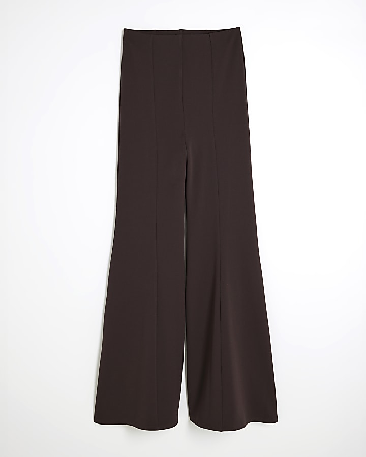 Brown Wide Leg Flare Trousers