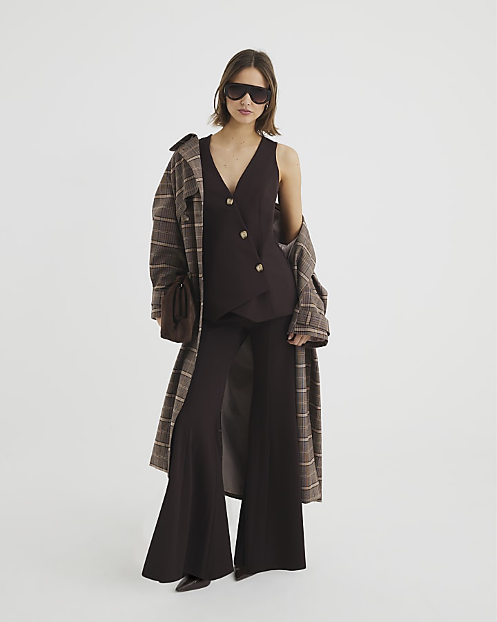 Brown Wide Leg Flare Trousers