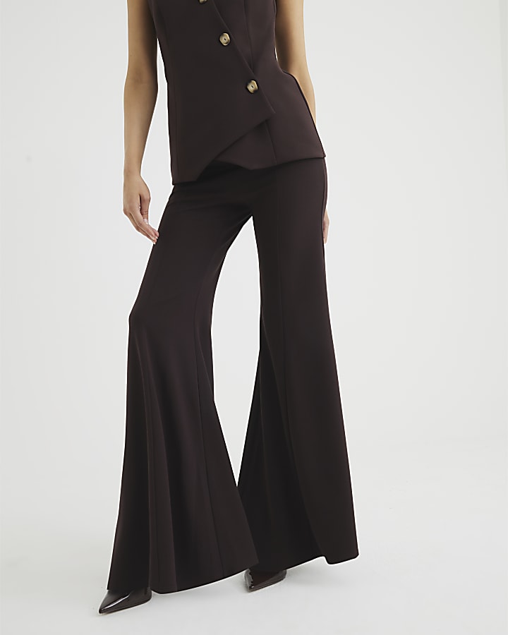 Brown Wide Leg Flare Trousers