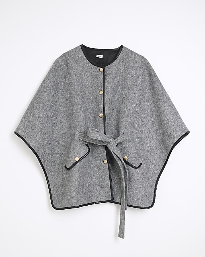 Grey Belted Button Up Cape