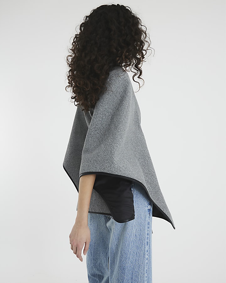 Grey Belted Button Up Cape