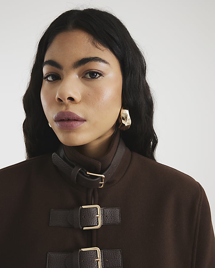 Brown High Neck Military Cape