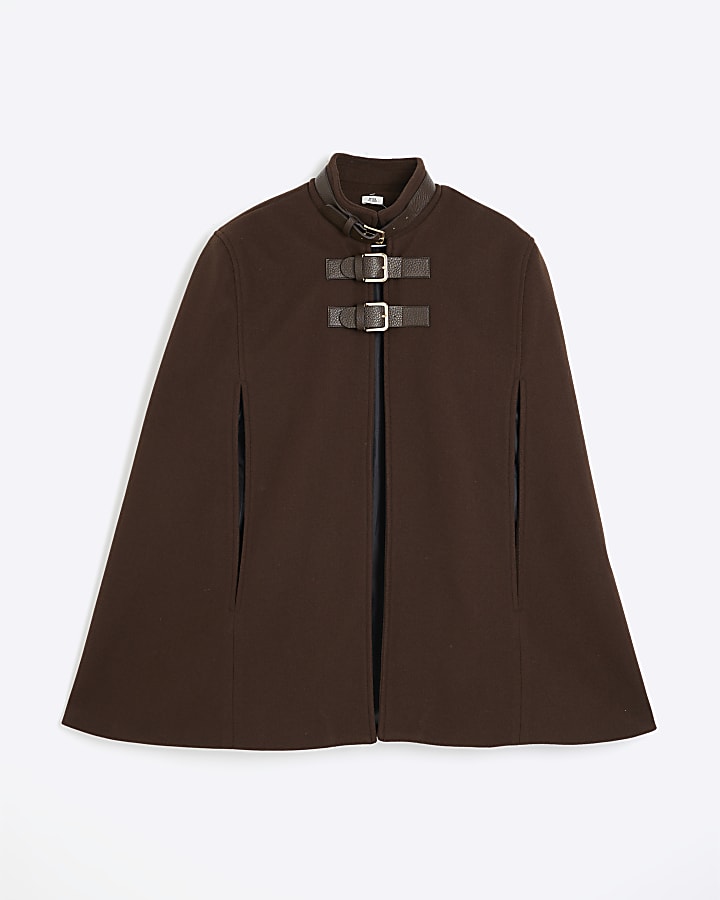 Brown High Neck Military Cape