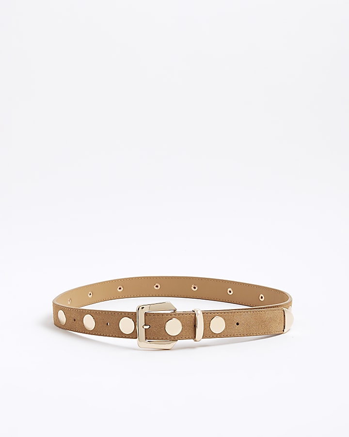 Brown Suede Studded Belt