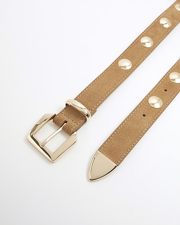 Brown Suede Studded Belt