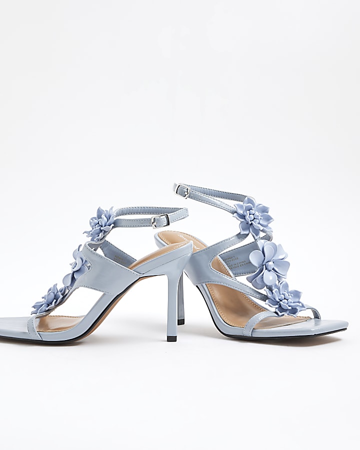 Blue Flower Trim Heeled Sandals