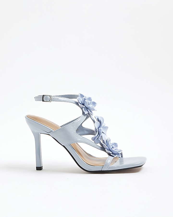 Blue Flower Trim Heeled Sandals