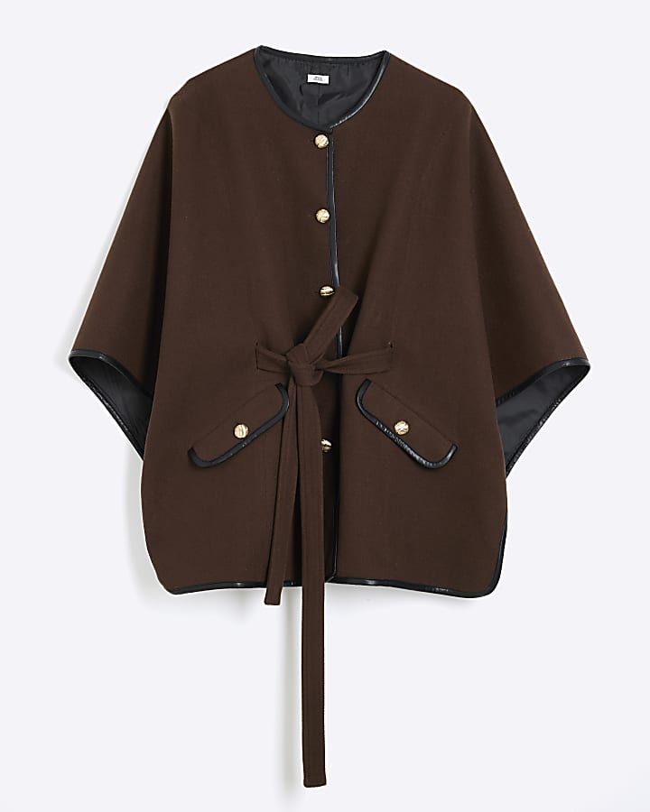 Brown Belted Button up Cape