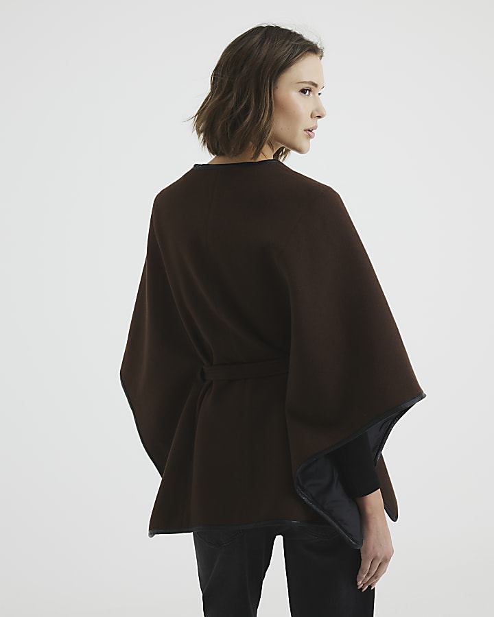 Brown Belted Button up Cape