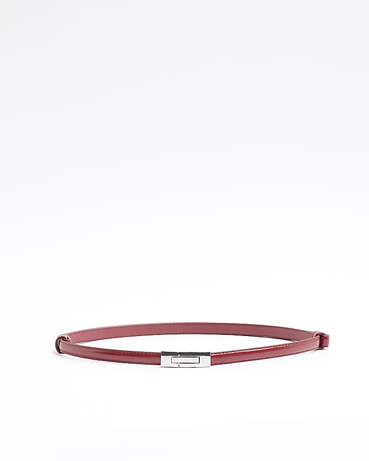 Red Faux Leather Skinny Lock Buckle Belt