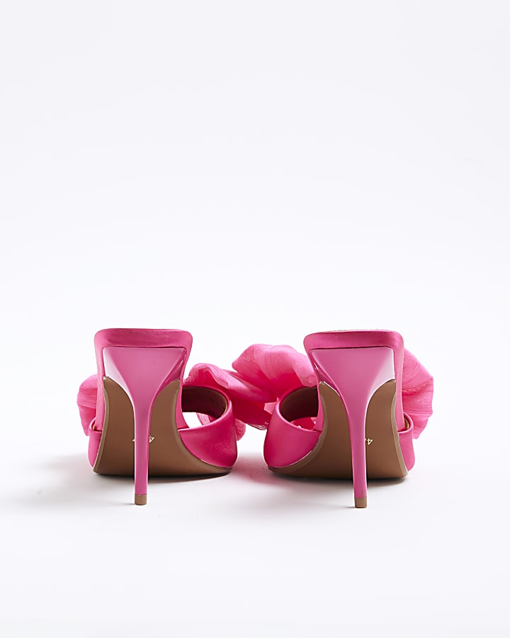 Pink Satin Oversized Bow Mule Heels