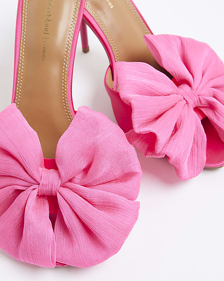 Pink Satin Oversized Bow Mule Heels