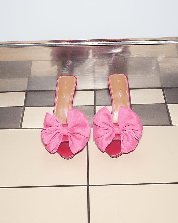 Pink Satin Oversized Bow Mule Heels