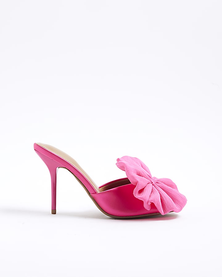 Pink Satin Oversized Bow Mule Heels