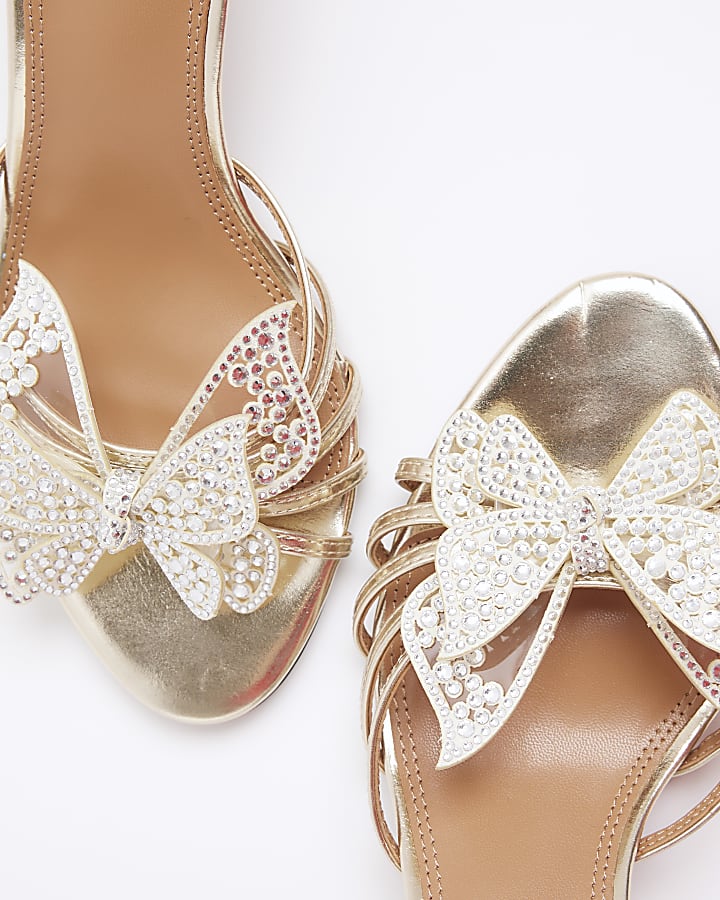 Gold Butterfly Heeled Mule Sandals