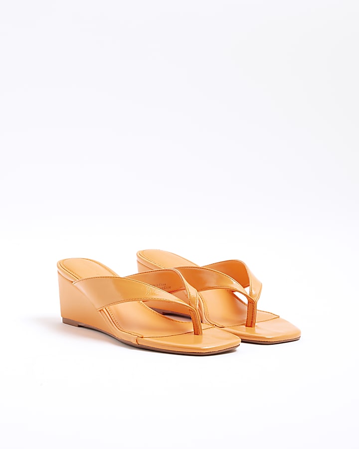 Orange Toe Thong Wedge Heeled Sandals