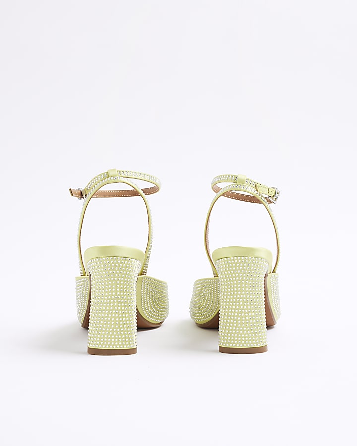 Yellow Satin Diamante Heeled Sandals